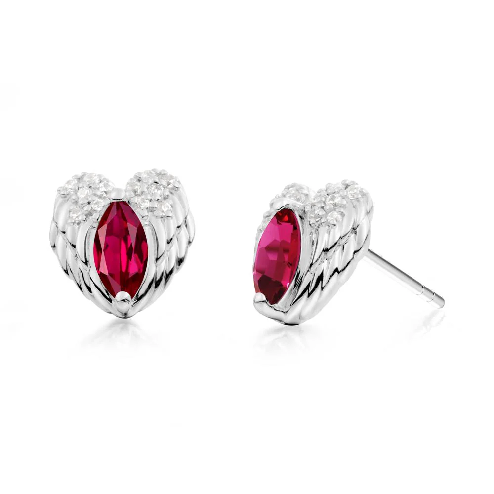 Marquise Ruby Angel Wings Heart Stud Earrings - Image 4
