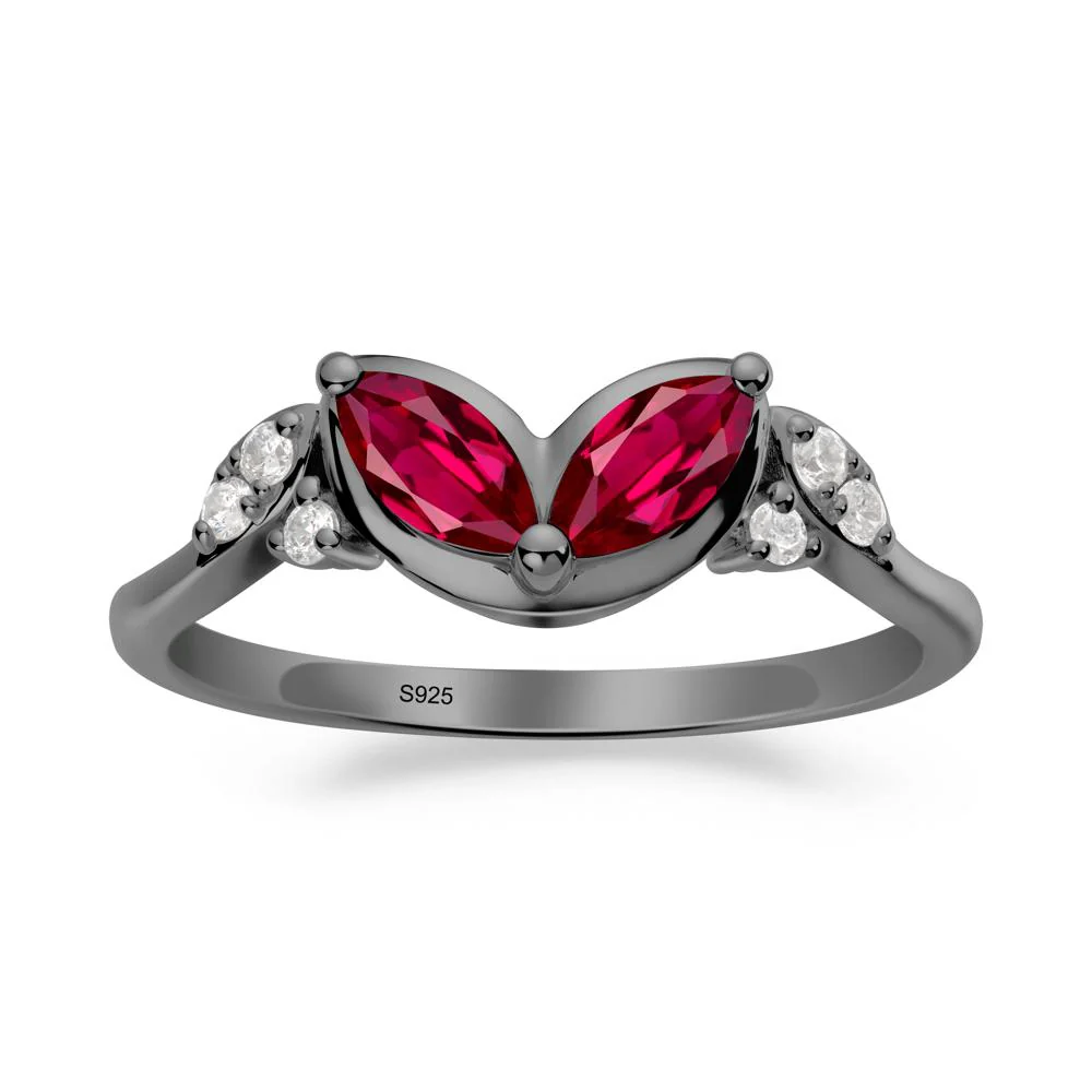 Marquise Ruby Leaf Ring - Image 3