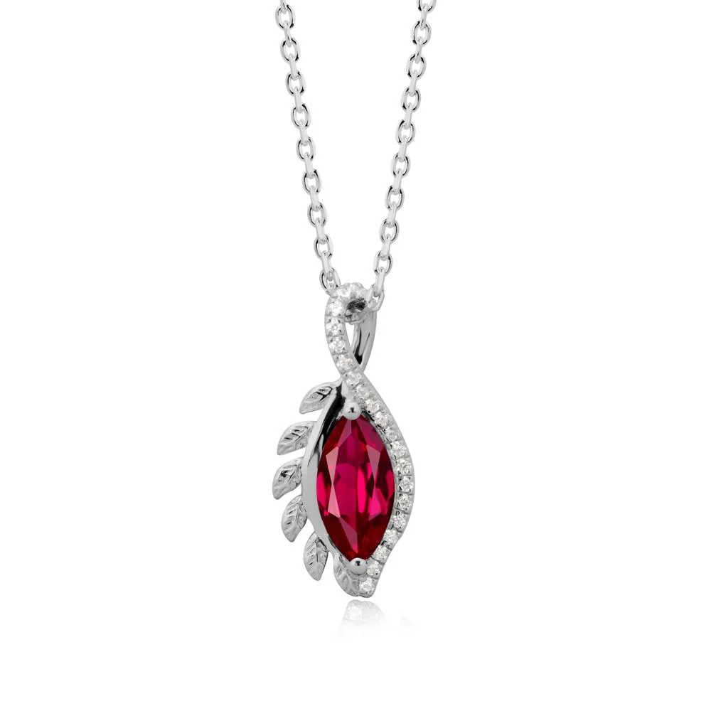 Marquise Ruby Leaf Vine Pendant Necklace