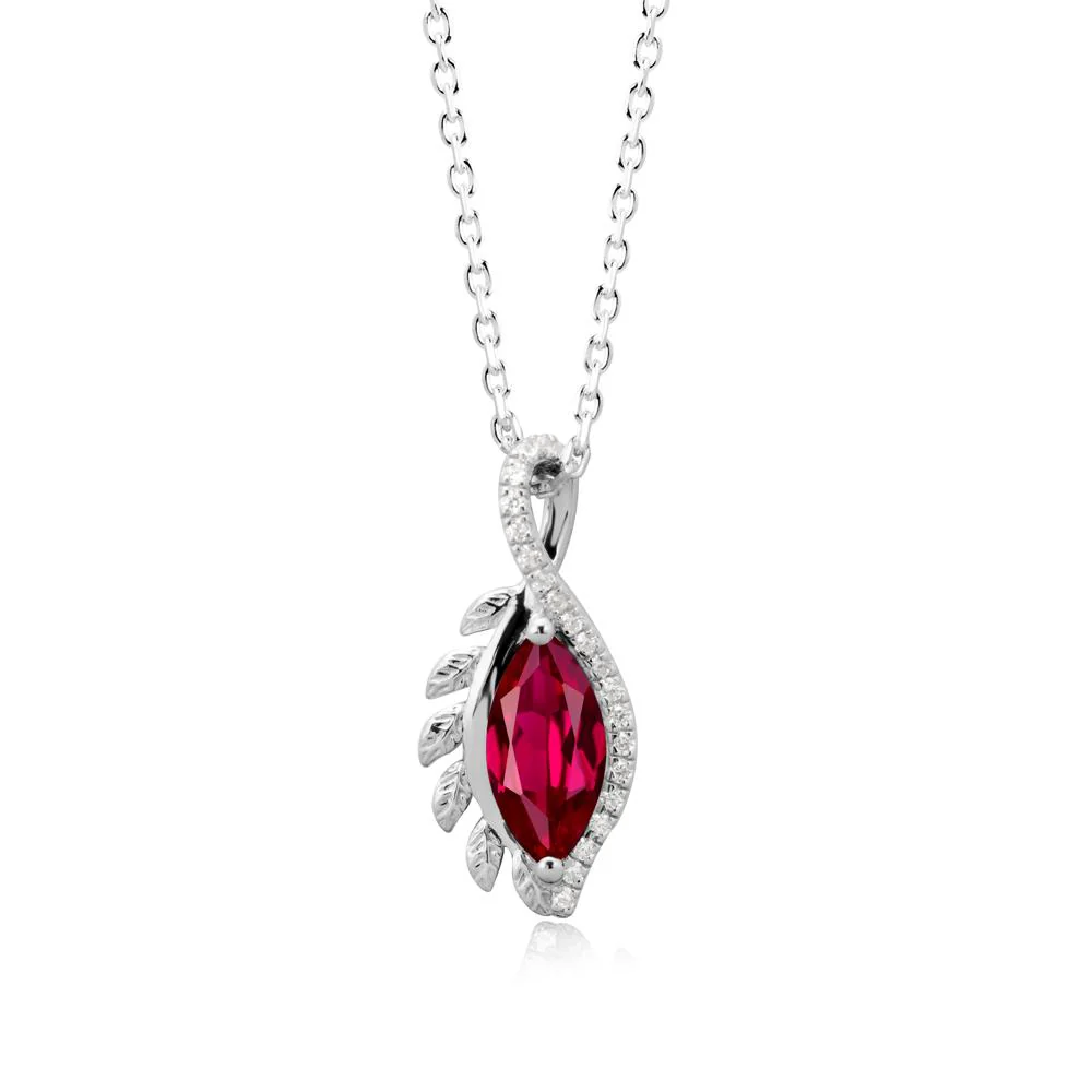 Marquise Ruby Leaf Vine Pendant Necklace - Image 6