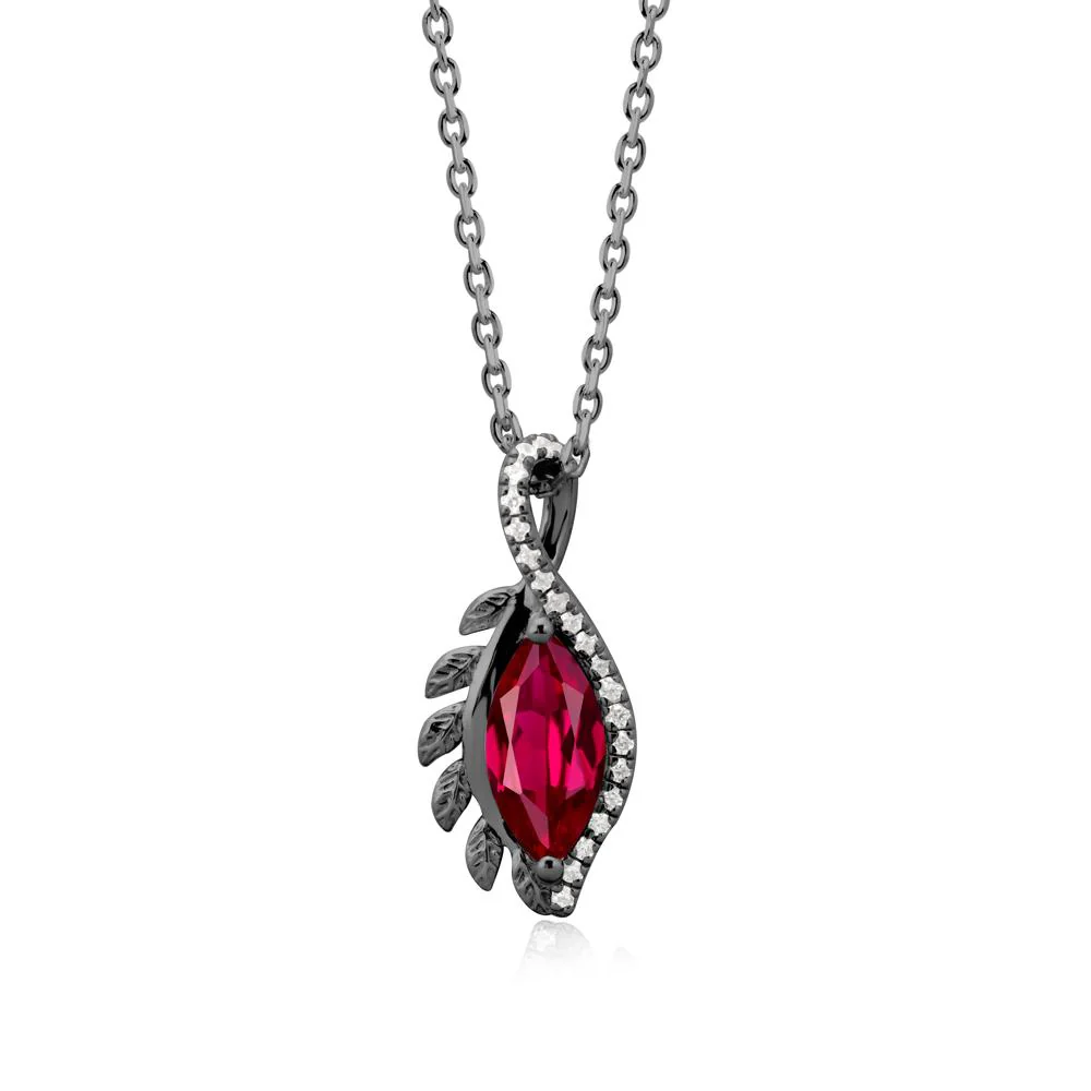 Marquise Ruby Leaf Vine Pendant Necklace - Image 8