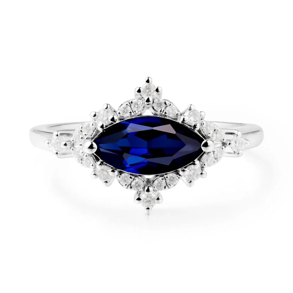 Marquise Sapphire Halo Ring - Image 7