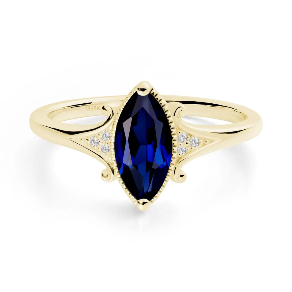 Marquise Sapphire Ring with Milgrain Halo - Image 3