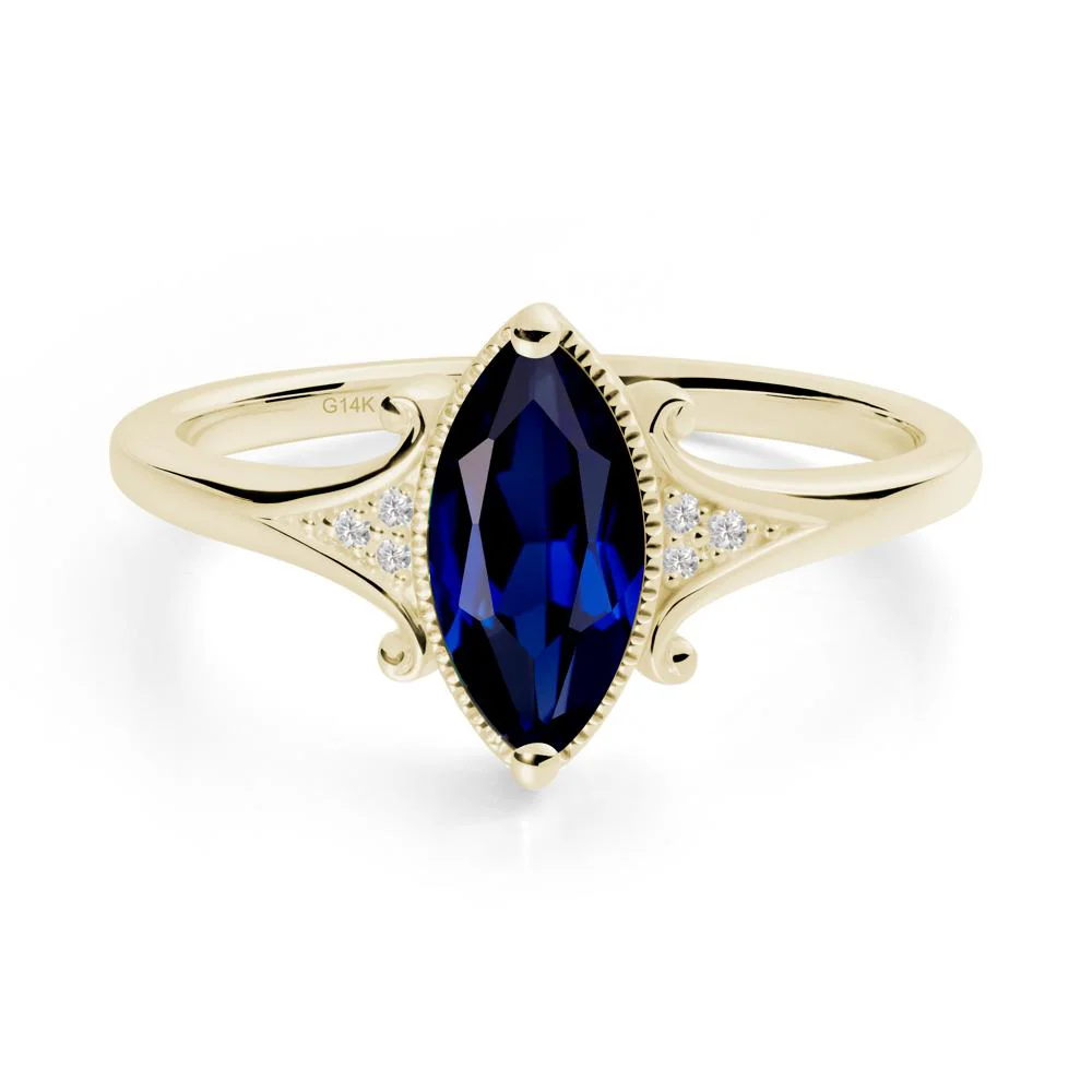 Marquise Sapphire Ring with Milgrain Halo - Image 4