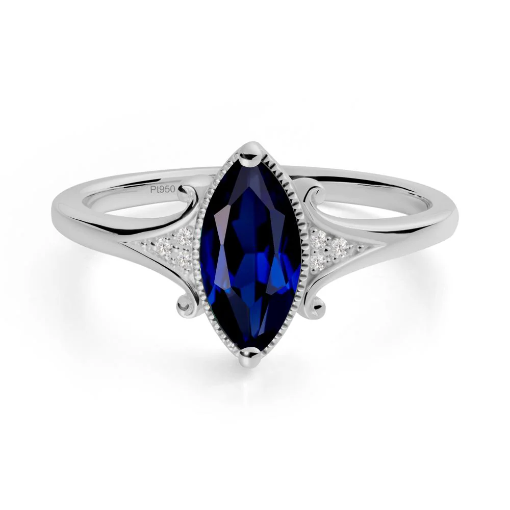 Marquise Sapphire Ring with Milgrain Halo - Image 5