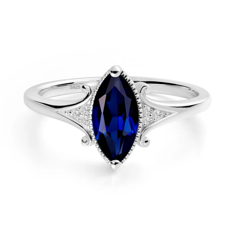 Marquise Sapphire Ring with Milgrain Halo - Image 6