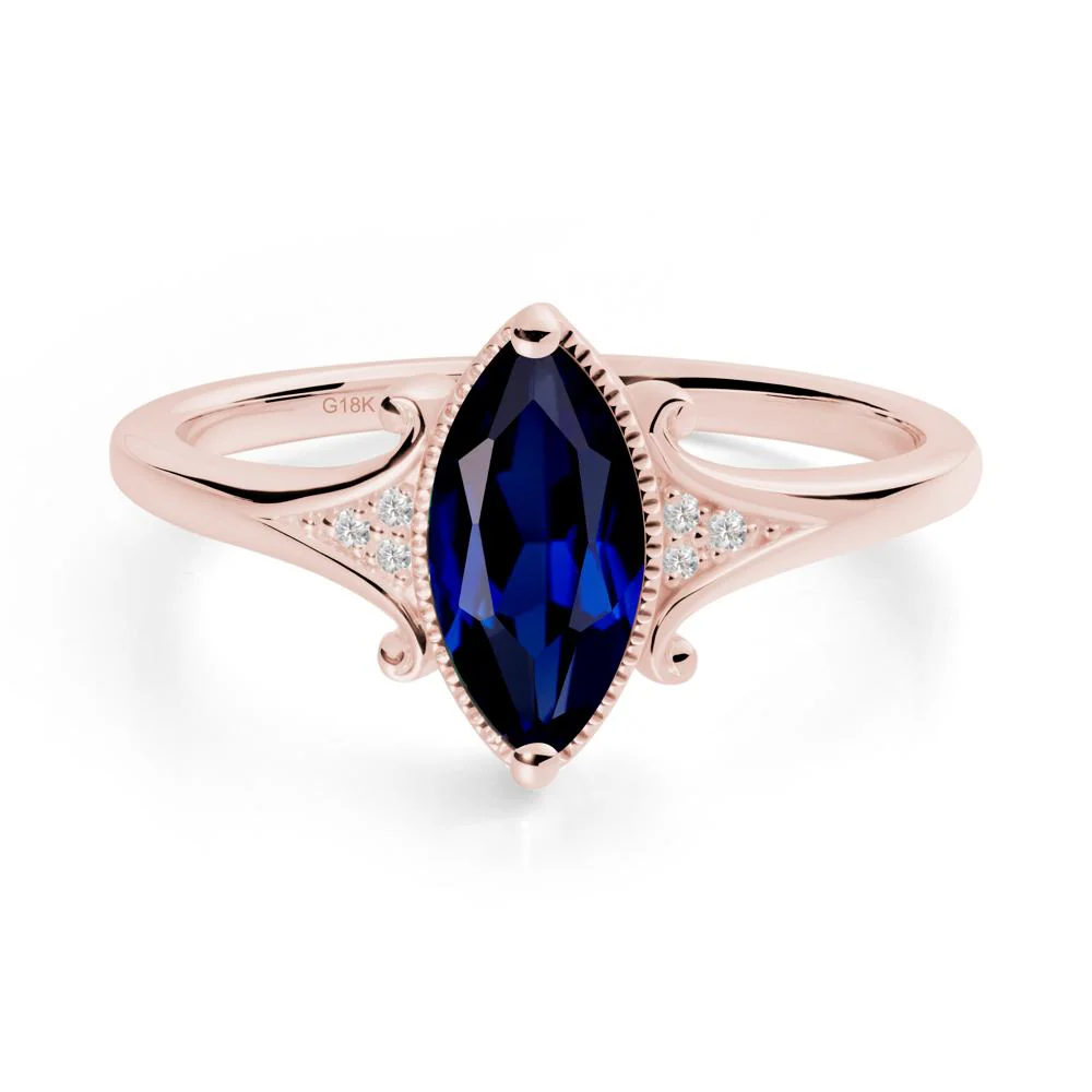 Marquise Sapphire Ring with Milgrain Halo - Image 8