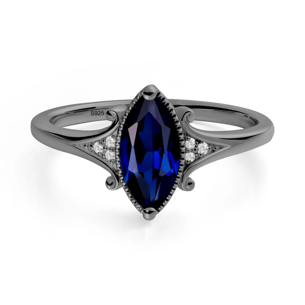 Marquise Sapphire Ring with Milgrain Halo - Image 9
