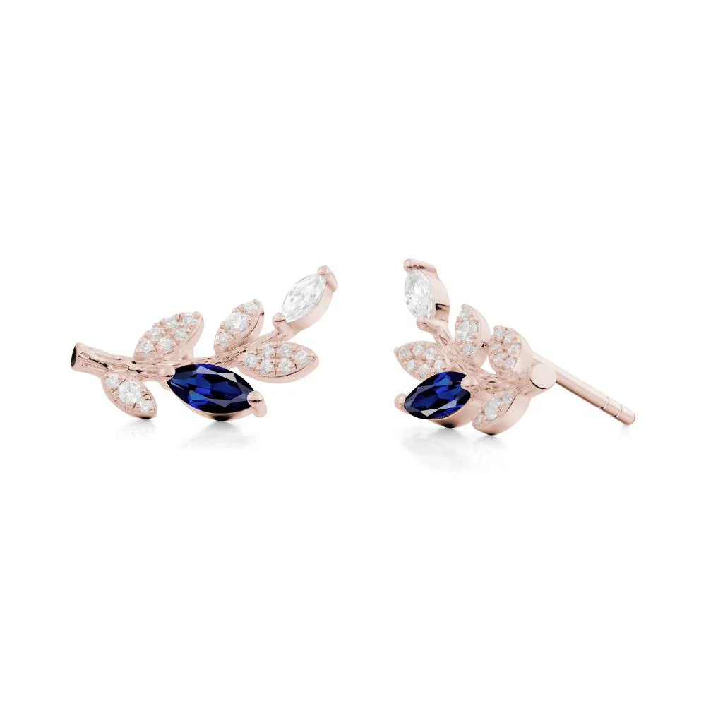 Marquise Sapphire Vine Leaf Earrings - Image 3