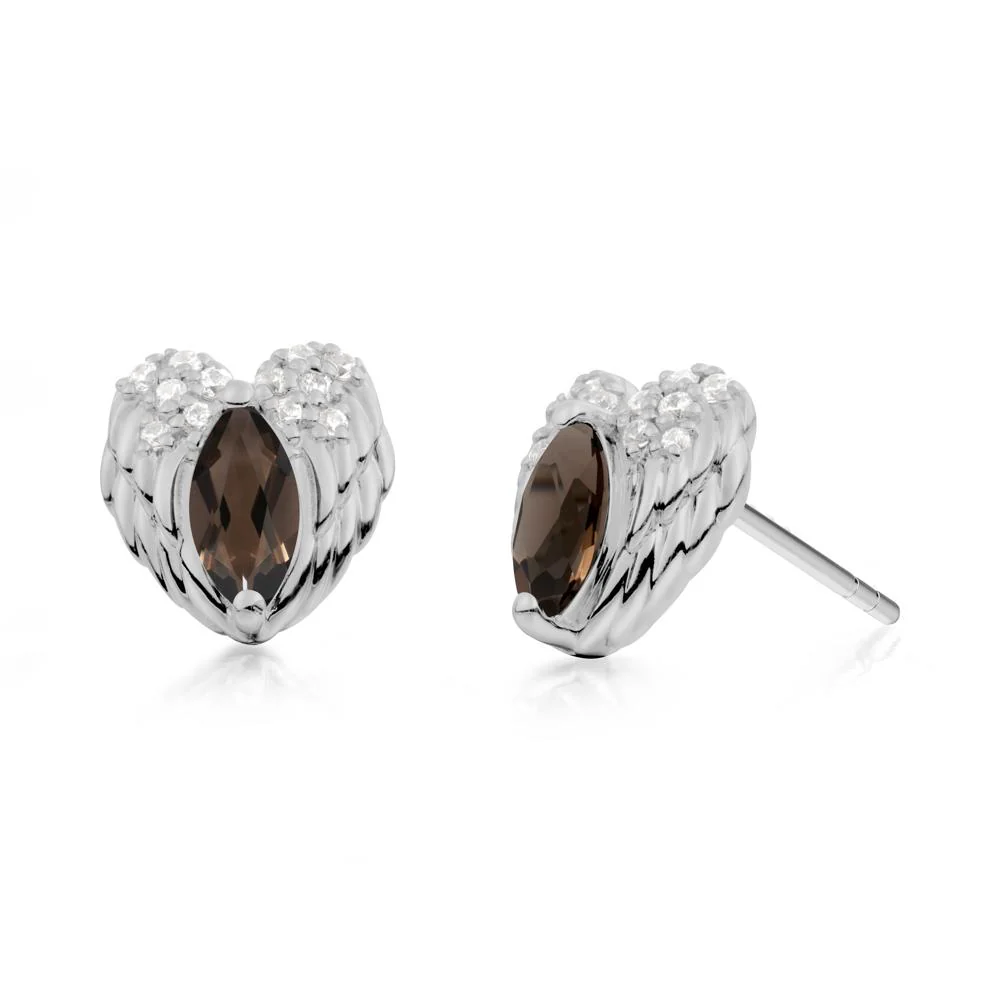 Marquise Smoky Quartz Angel Wings Heart Stud Earrings