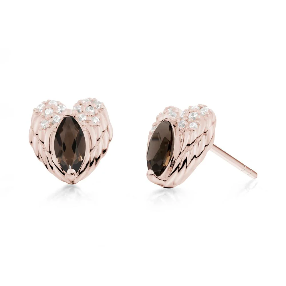 Marquise Smoky Quartz Angel Wings Heart Stud Earrings - Image 2