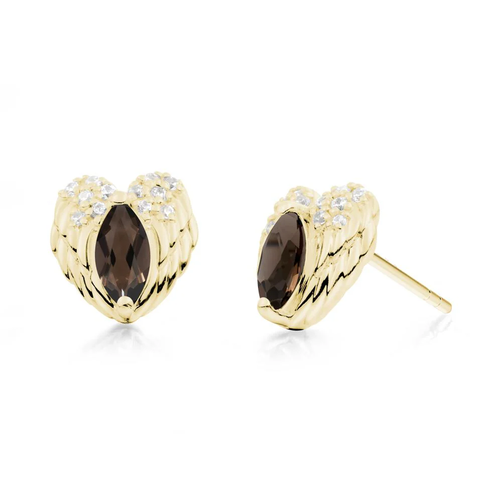 Marquise Smoky Quartz Angel Wings Heart Stud Earrings - Image 4