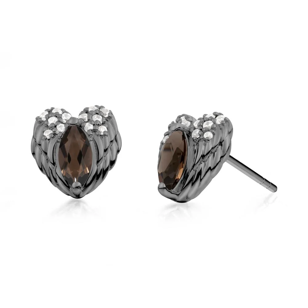Marquise Smoky Quartz Angel Wings Heart Stud Earrings - Image 6