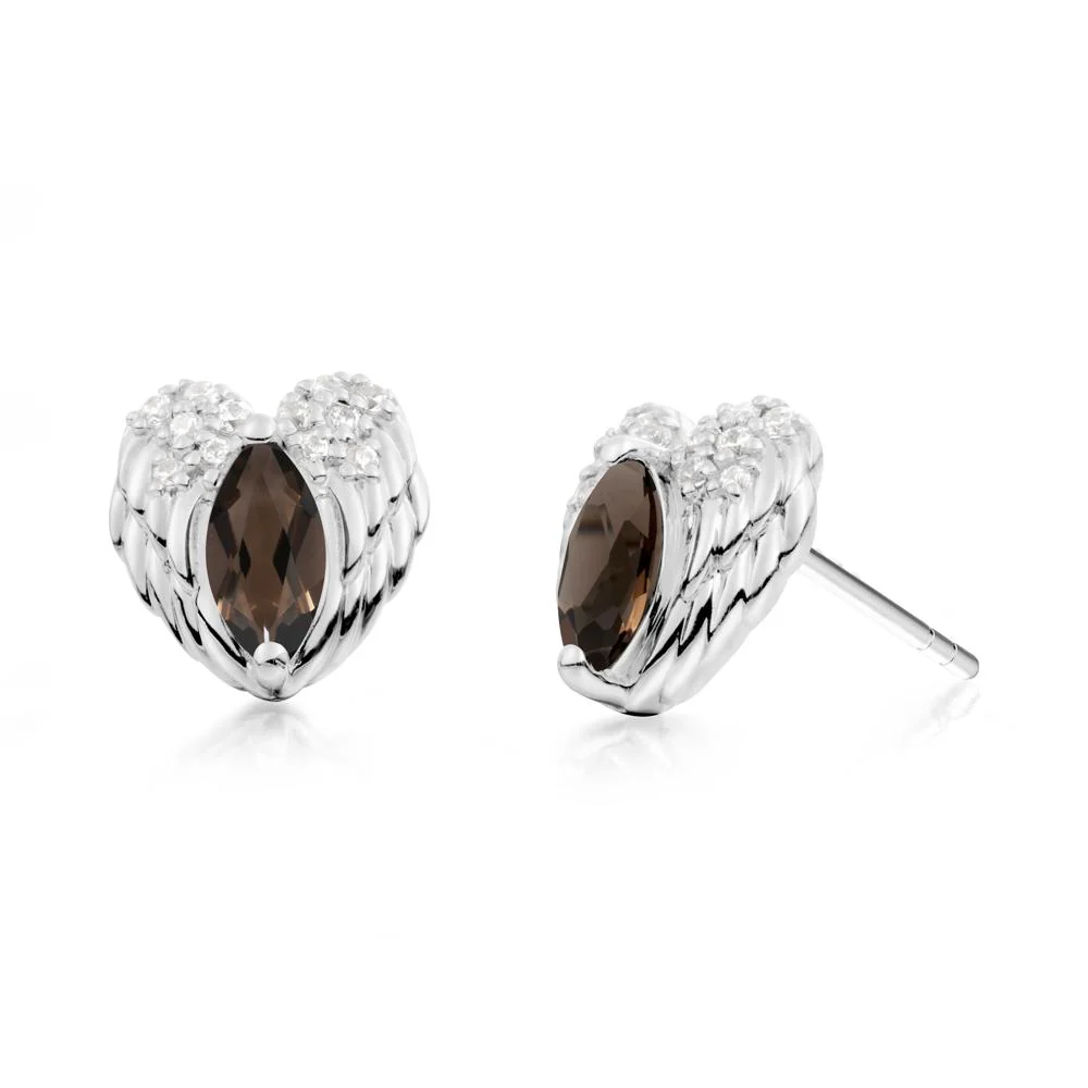 Marquise Smoky Quartz Angel Wings Heart Stud Earrings - Image 9