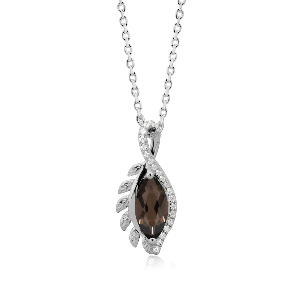 Marquise Smoky Quartz Leaf Vine Pendant Necklace - Image 8