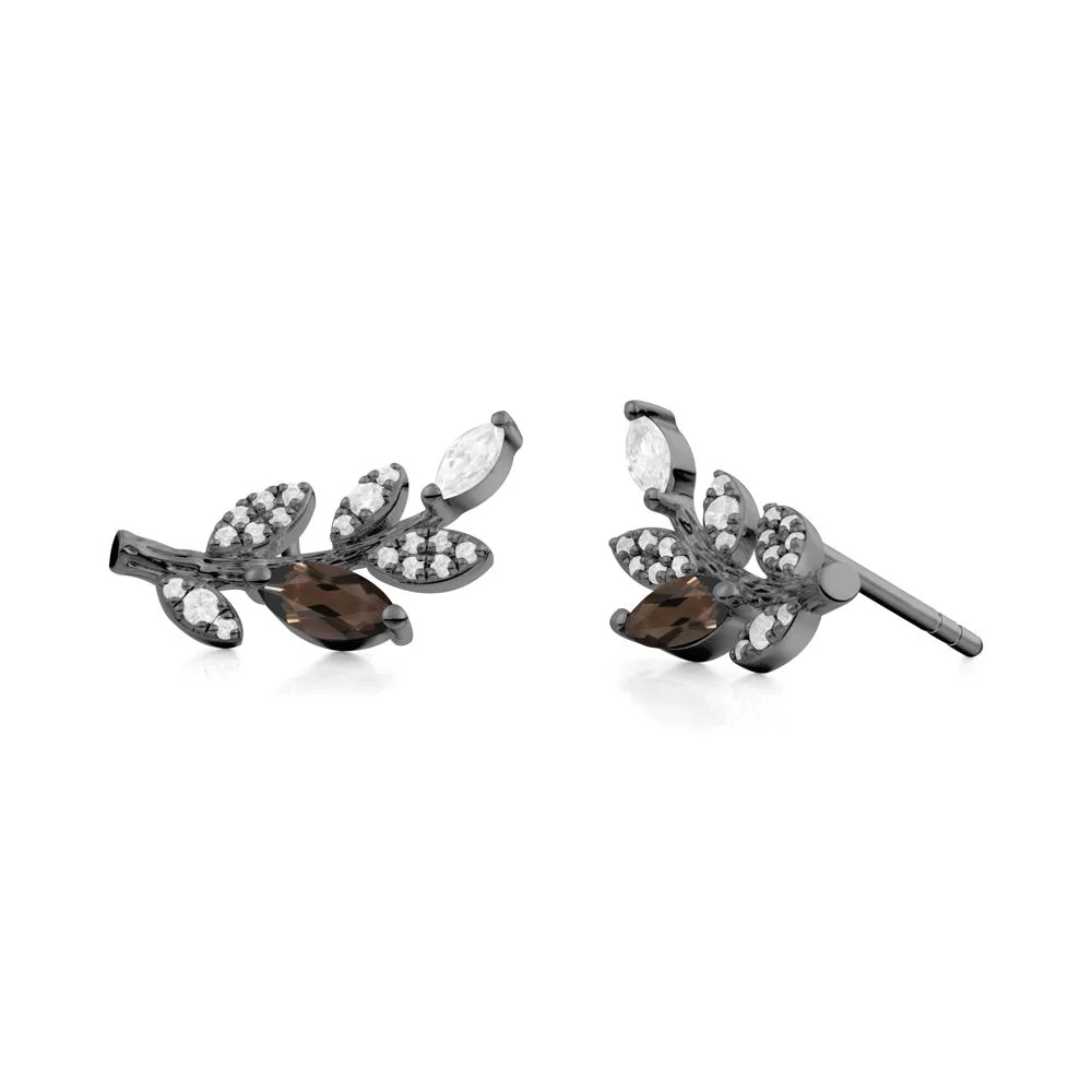 Marquise Smoky Quartz Olive Branch Stud Earrings - Image 9