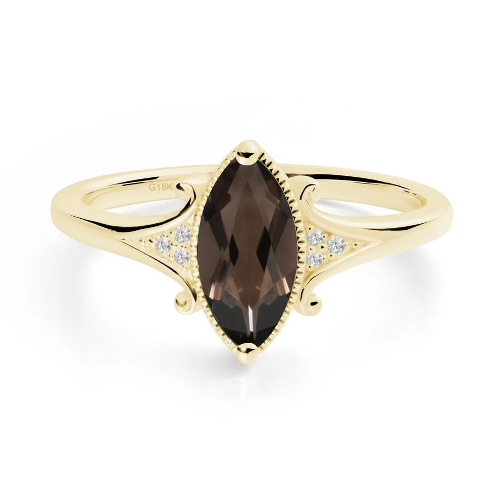 Marquise Smoky Quartz Ring with Milgrain Halo - Image 3