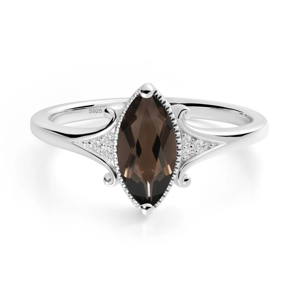 Marquise Smoky Quartz Ring with Milgrain Halo - Image 4