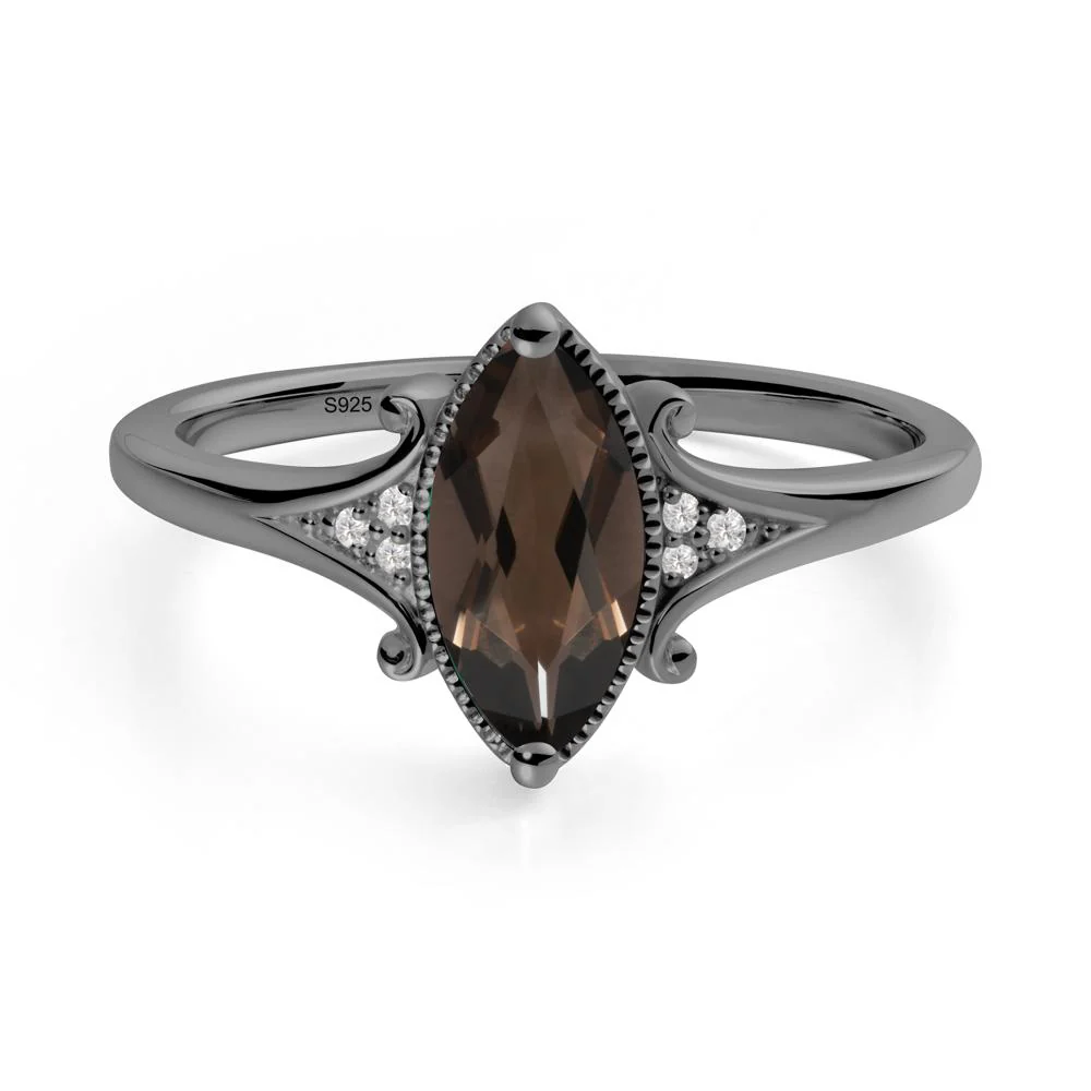 Marquise Smoky Quartz Ring with Milgrain Halo - Image 5
