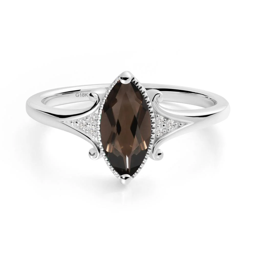 Marquise Smoky Quartz Ring with Milgrain Halo - Image 7
