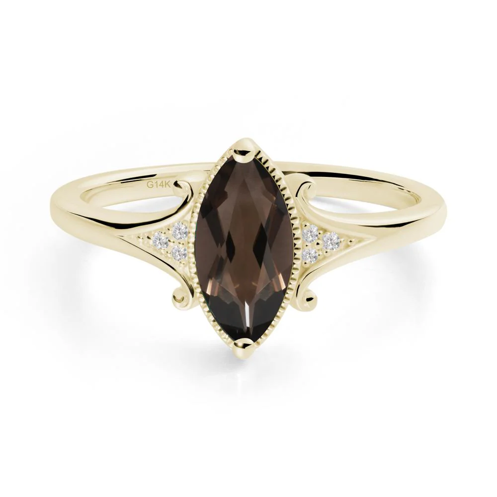Marquise Smoky Quartz Ring with Milgrain Halo - Image 9