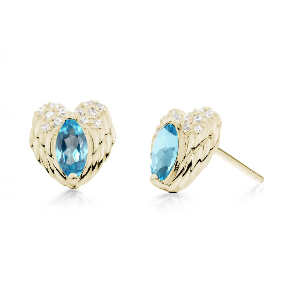 Marquise Swiss Blue Topaz Angel Wings Heart Stud Earrings - Image 3