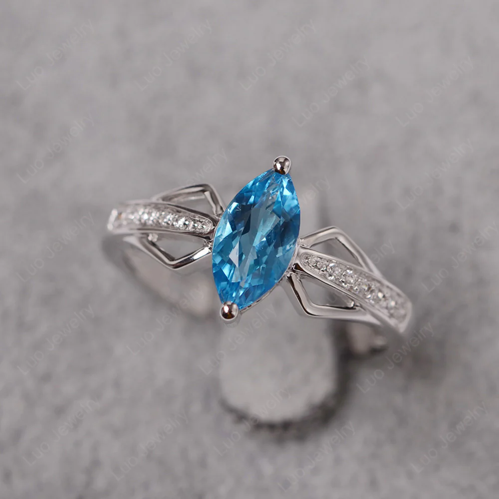 Marquise Swiss Blue Topaz Engagement Ring