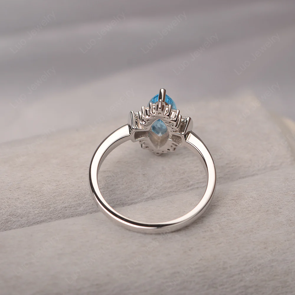 Swiss Blue Topaz Marquise Sunburst Engagement Ring - Image 3