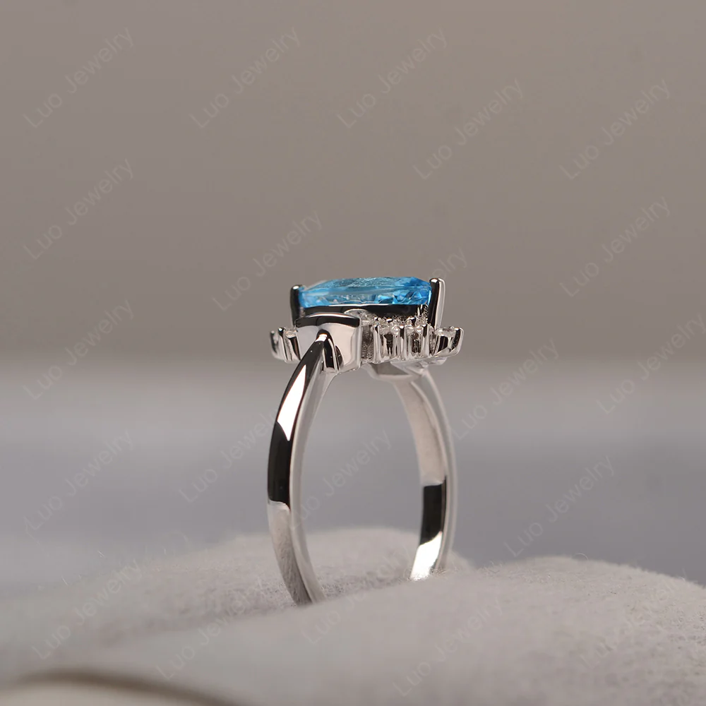 Swiss Blue Topaz Marquise Sunburst Engagement Ring - Image 4