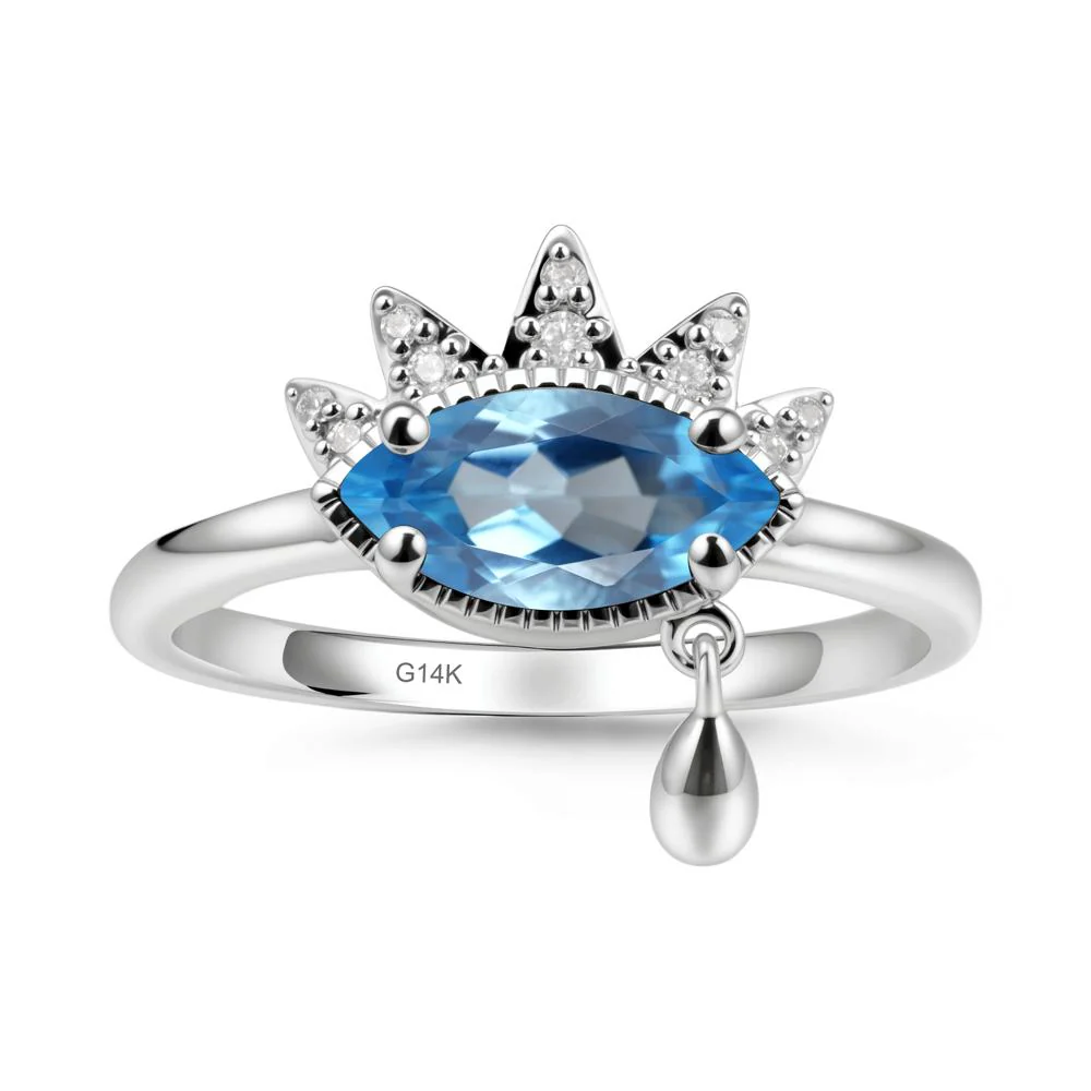 Marquise Swiss Blue Topaz Evil Eye Ring