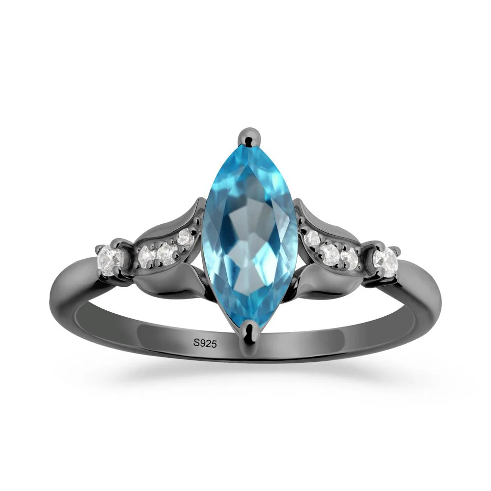 Marquise Swiss Blue Topaz Floral Engagement Ring