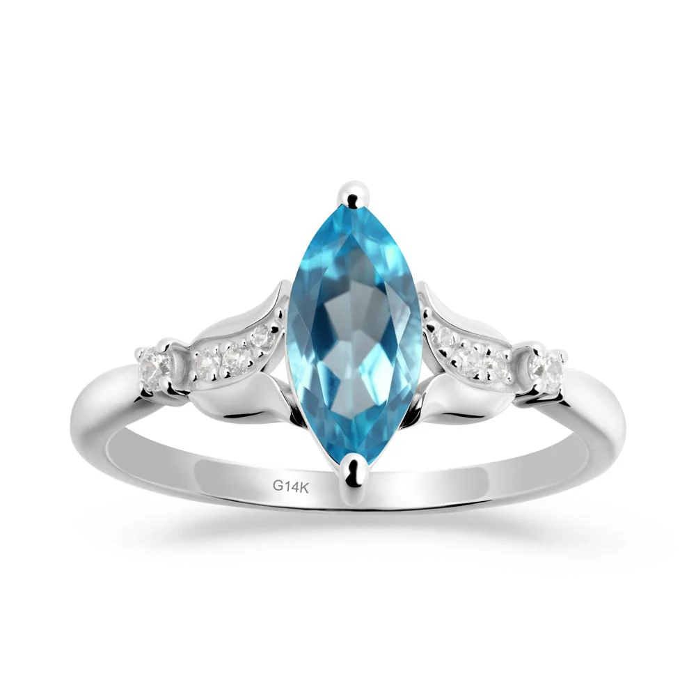 Marquise Swiss Blue Topaz Floral Engagement Ring - Image 2