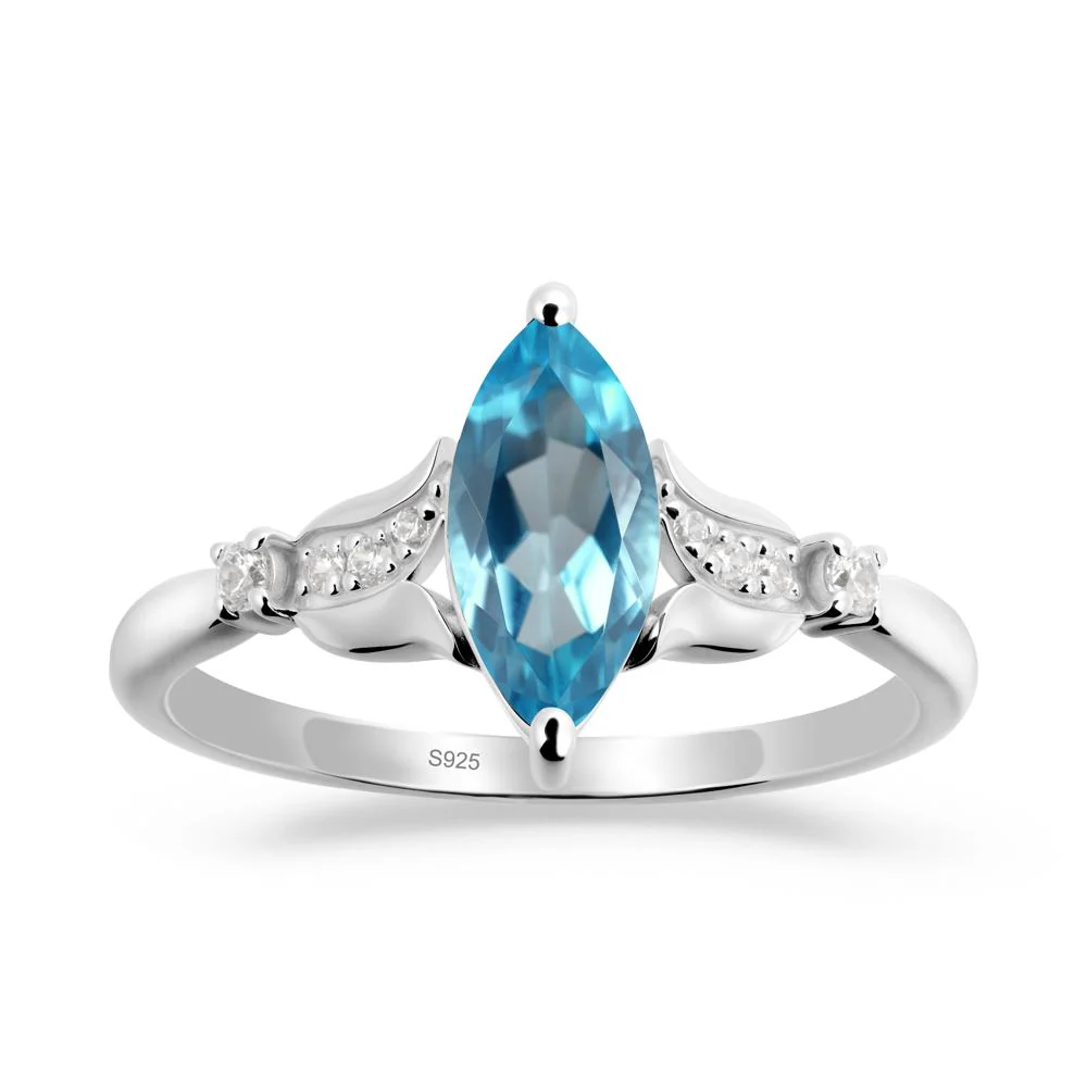 Marquise Swiss Blue Topaz Floral Engagement Ring - Image 3