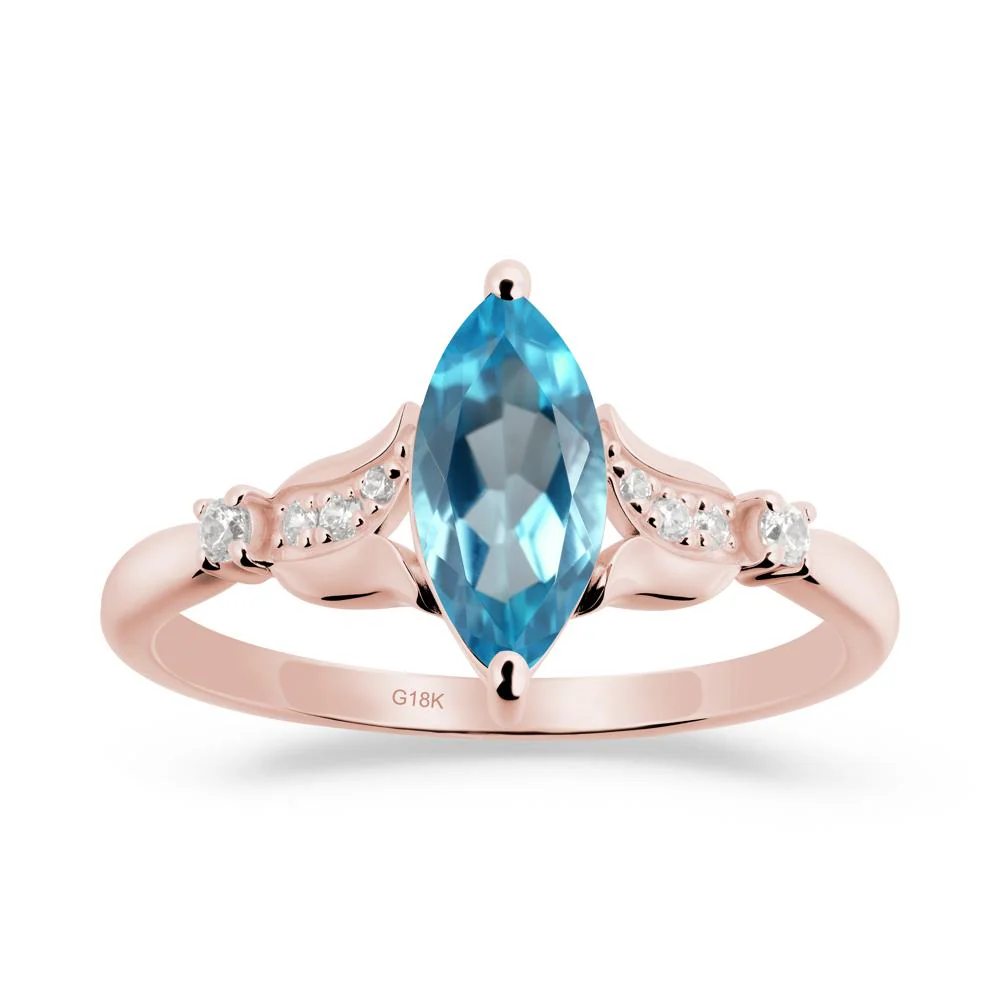 Marquise Swiss Blue Topaz Floral Engagement Ring - Image 6