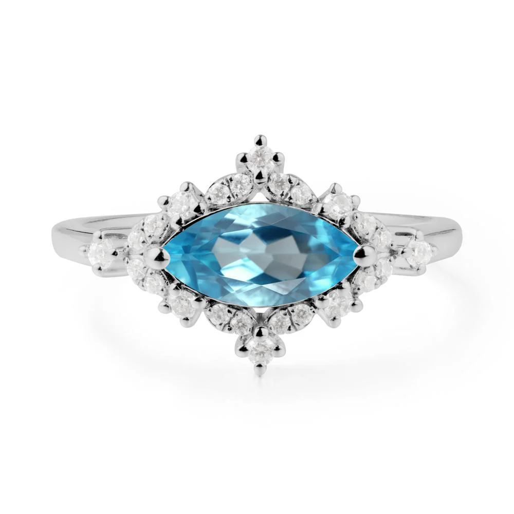 Marquise Swiss Blue Topaz Halo Ring - Image 4