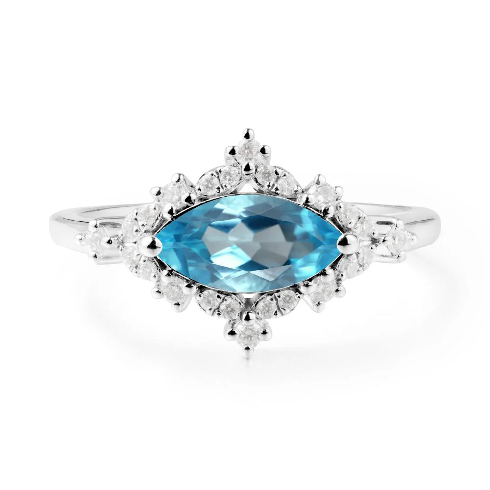 Marquise Swiss Blue Topaz Halo Ring - Image 7