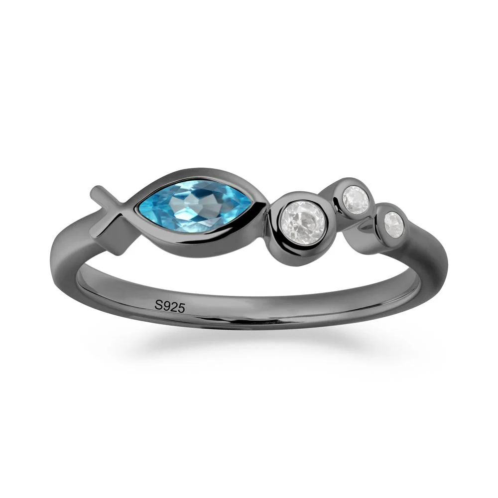 Marquise Swiss Blue Topaz Ichthys Ring - Image 2