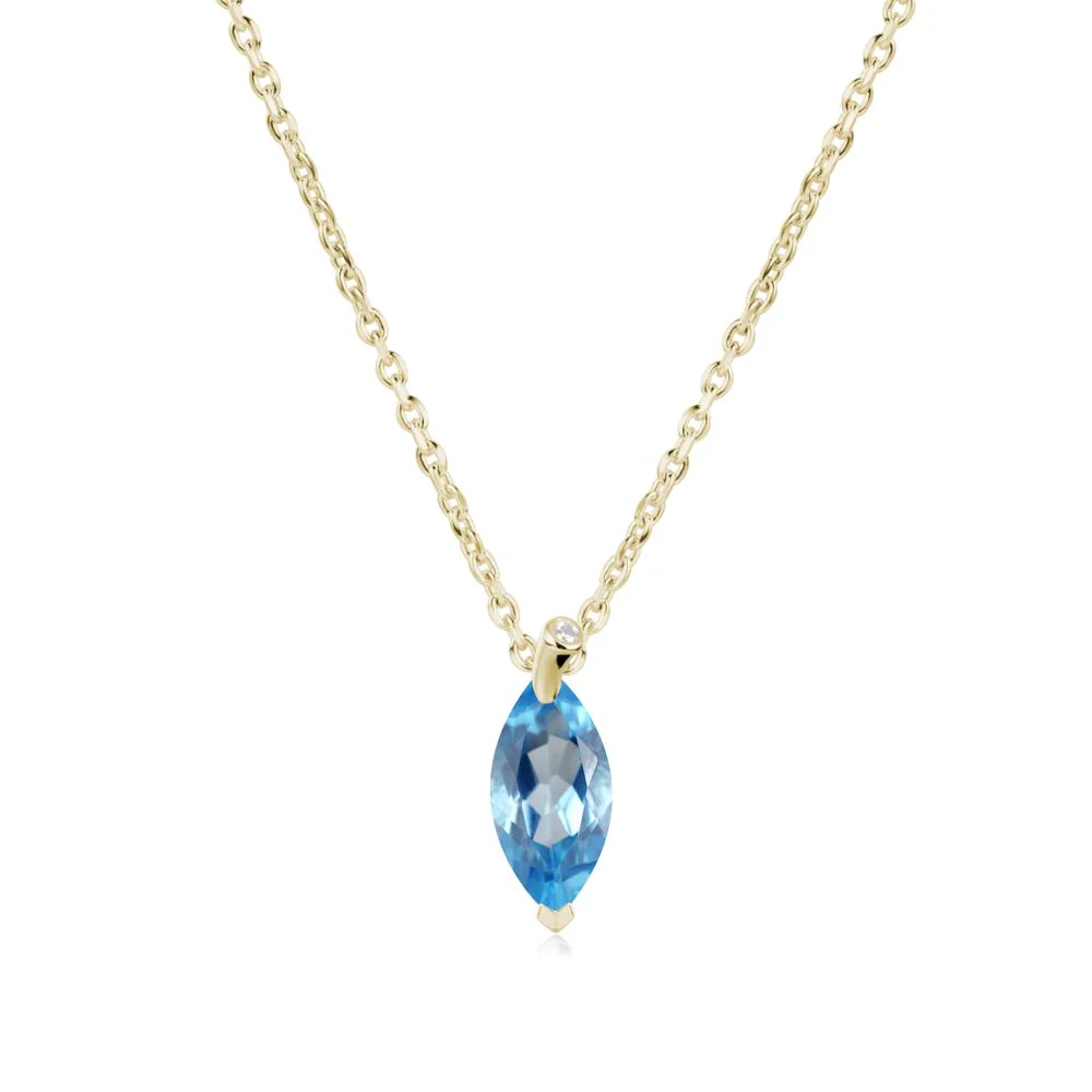 Marquise Swiss Blue Topaz Leaf Necklace - Image 3