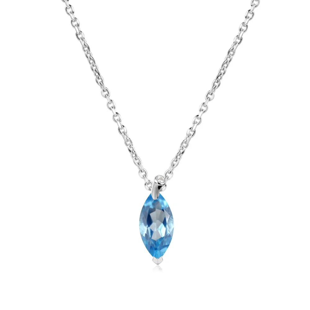 Marquise Swiss Blue Topaz Leaf Necklace - Image 9