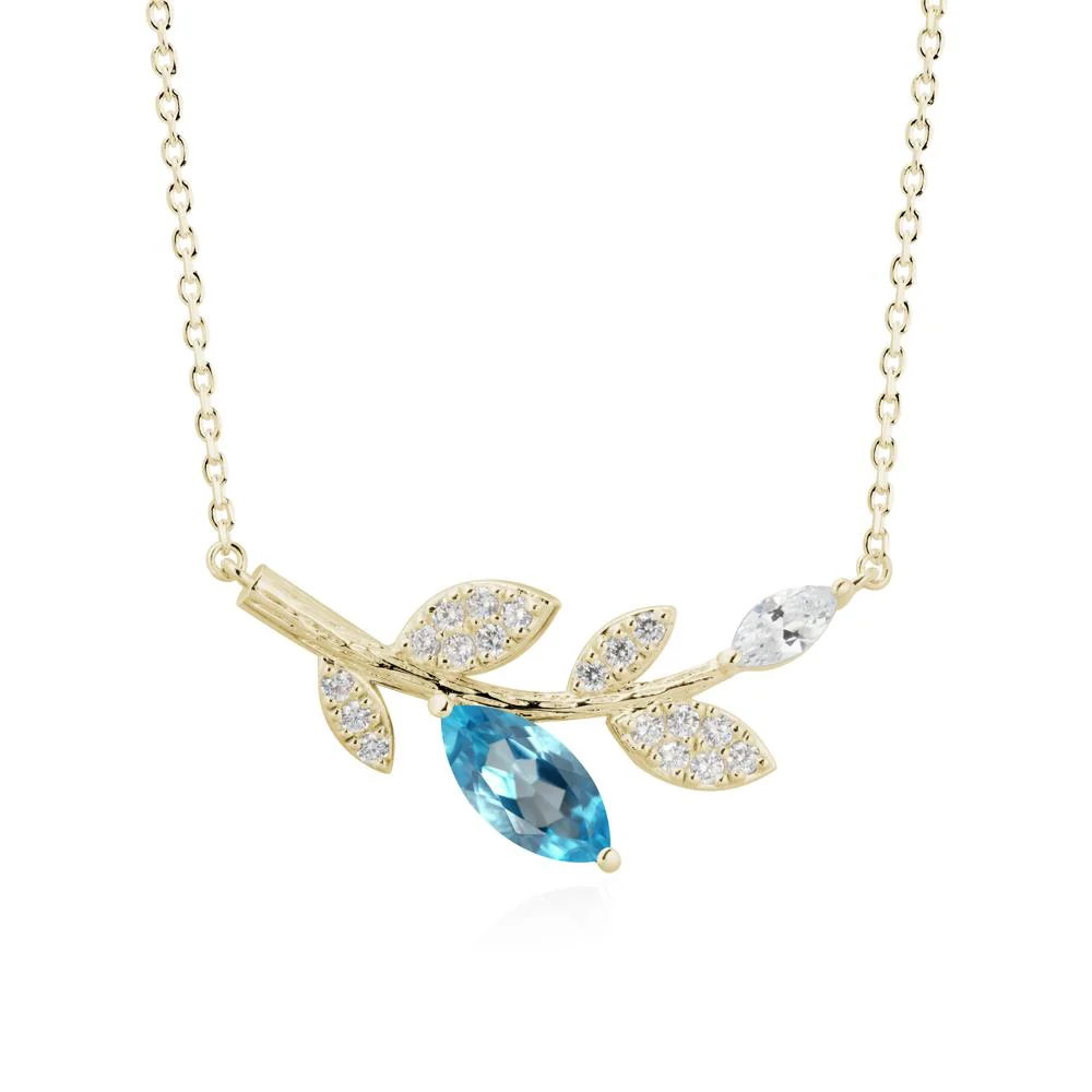 Marquise Swiss Blue Topaz Olive Branch Necklace