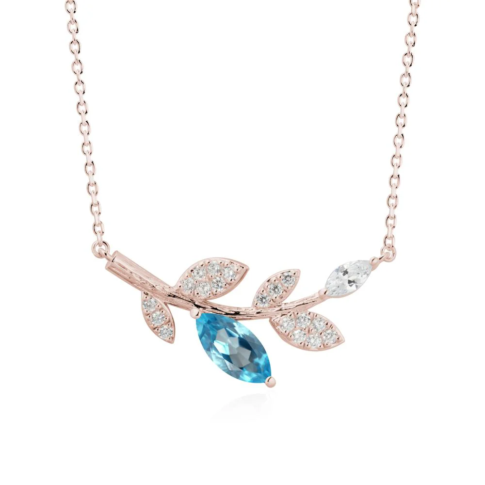 Marquise Swiss Blue Topaz Olive Branch Necklace - Image 2