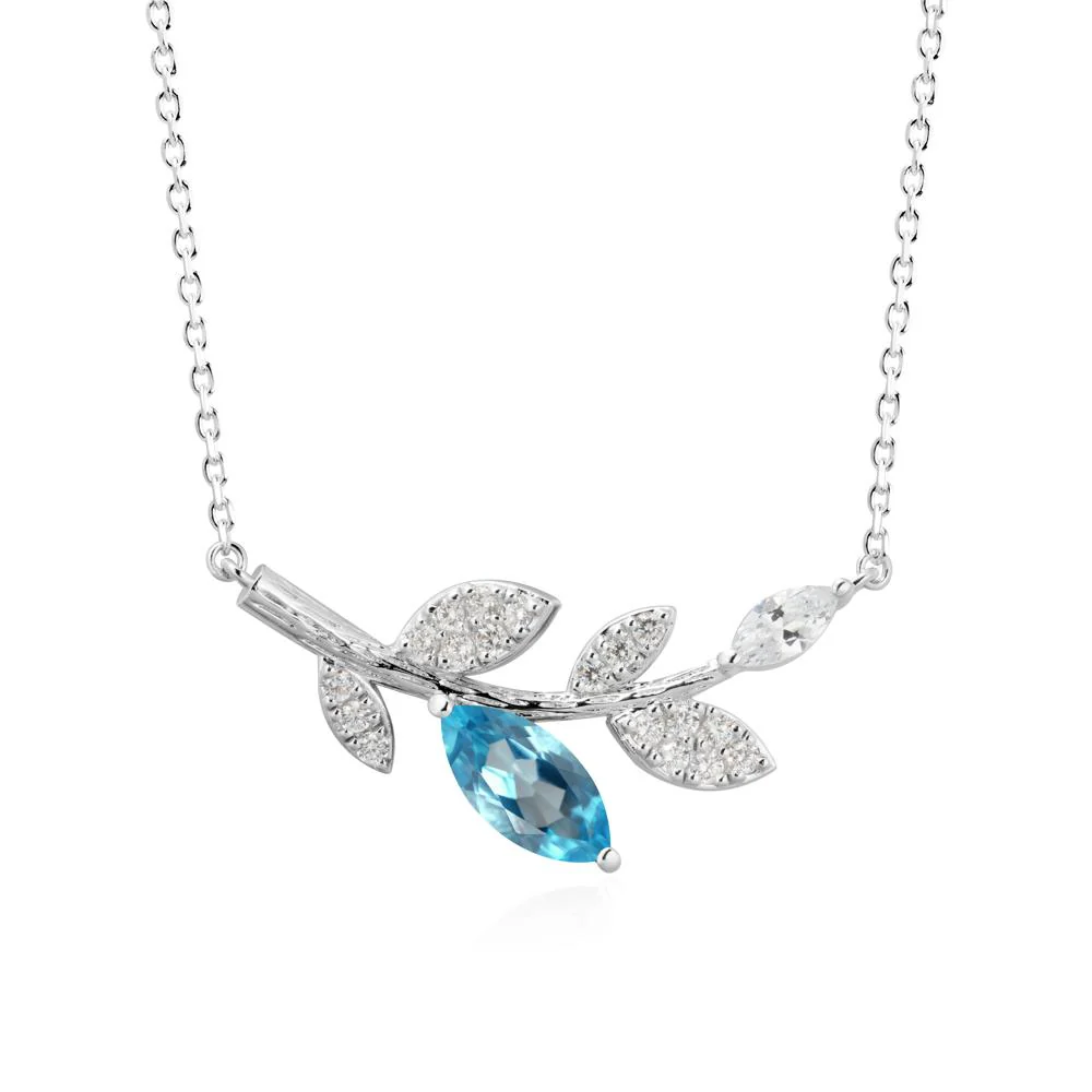 Marquise Swiss Blue Topaz Olive Branch Necklace - Image 3