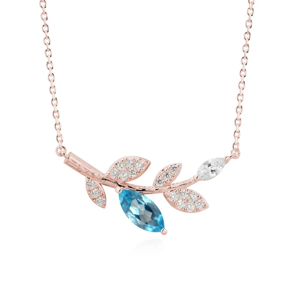 Marquise Swiss Blue Topaz Olive Branch Necklace - Image 4