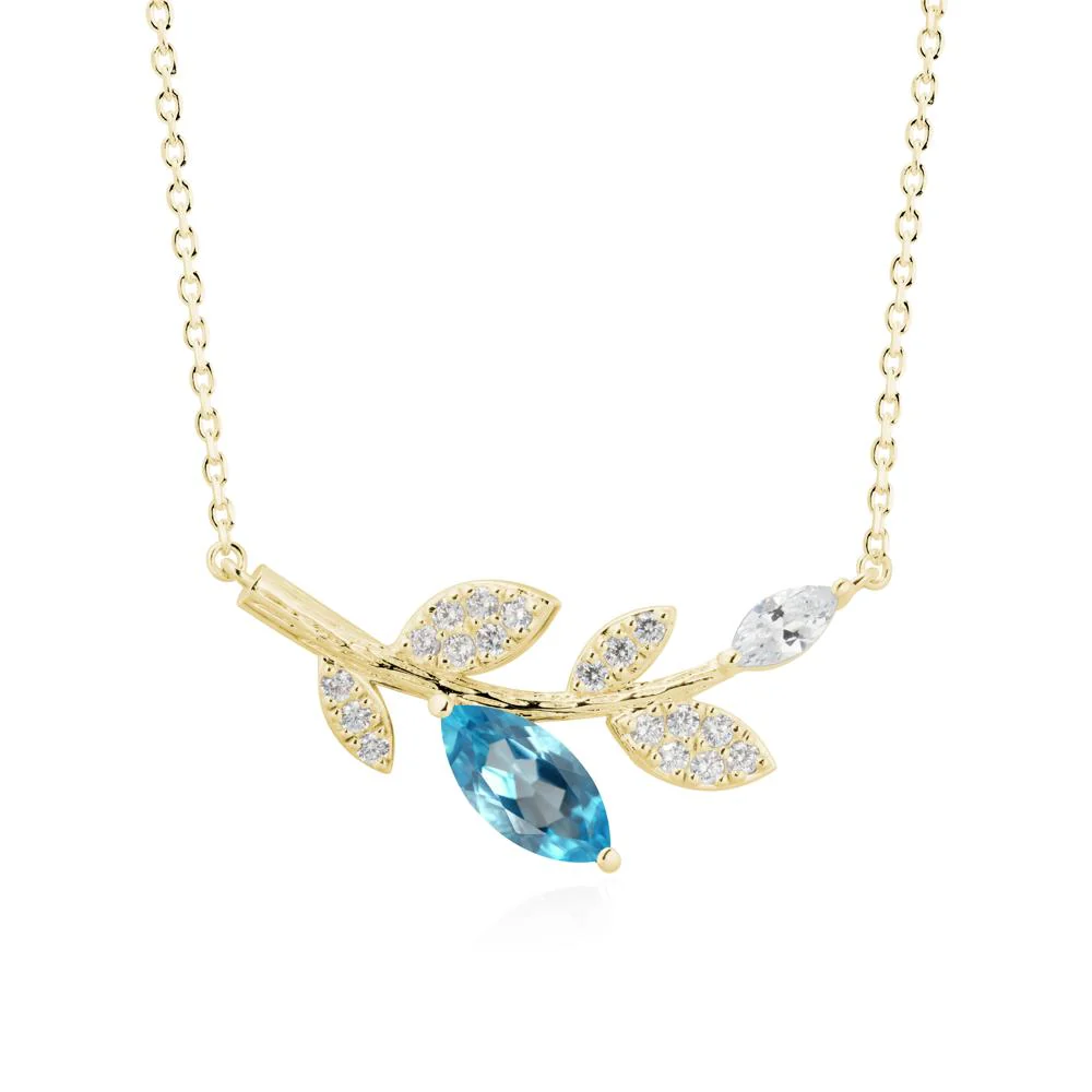 Marquise Swiss Blue Topaz Olive Branch Necklace - Image 6