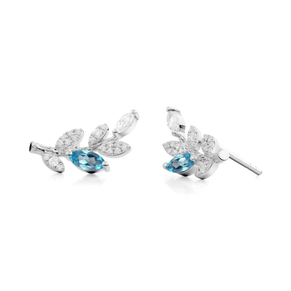 Marquise Swiss Blue Topaz Olive Branch Stud Earrings - Image 9
