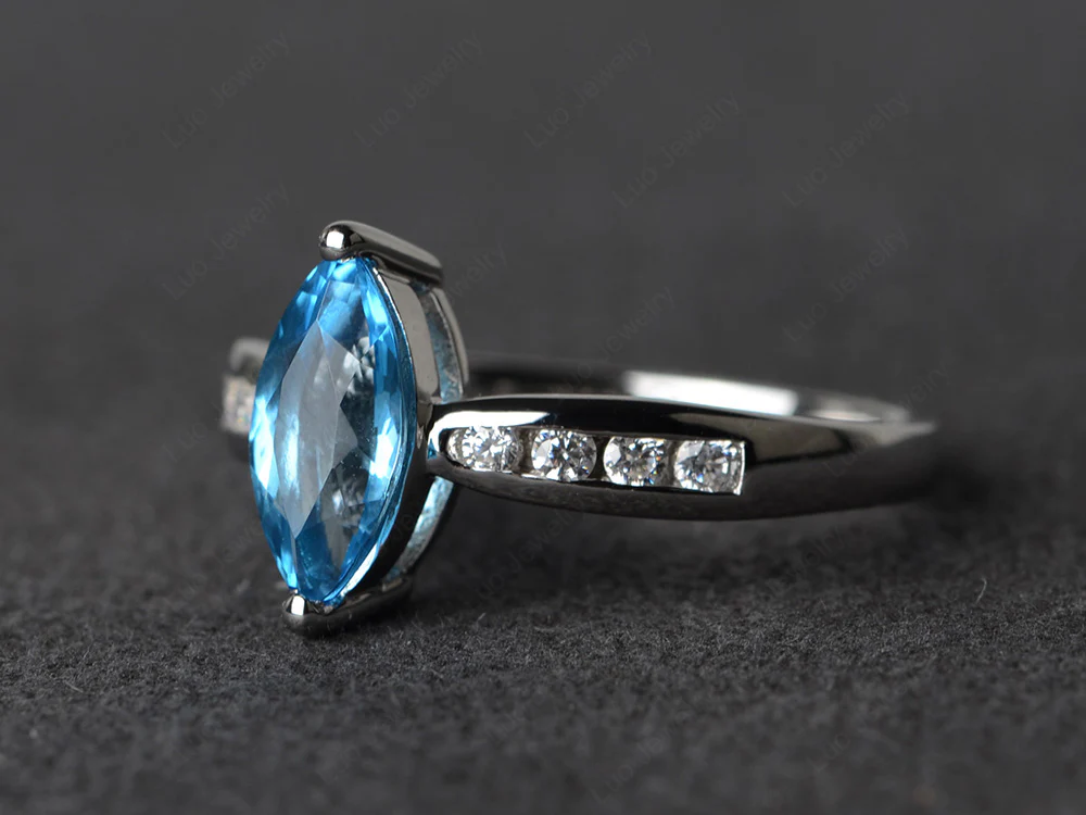 Marquise Swiss Blue Topaz Promise Ring - Image 2