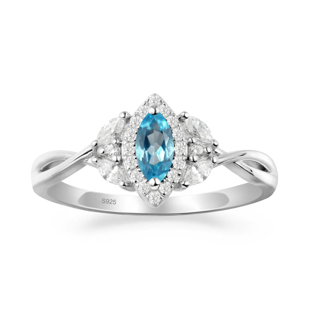 Marquise Swiss Blue Topaz Ring with Twisted Band