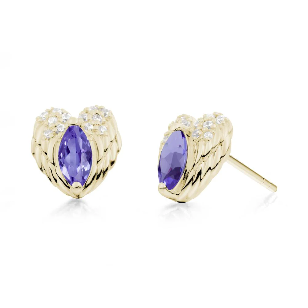 Marquise Tanzanite Angel Wings Heart Stud Earrings