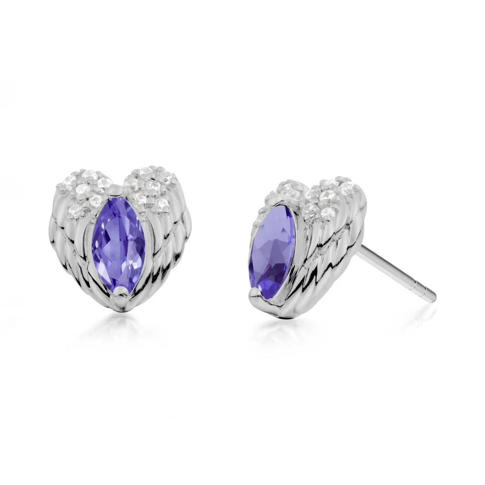 Marquise Tanzanite Angel Wings Heart Stud Earrings - Image 2
