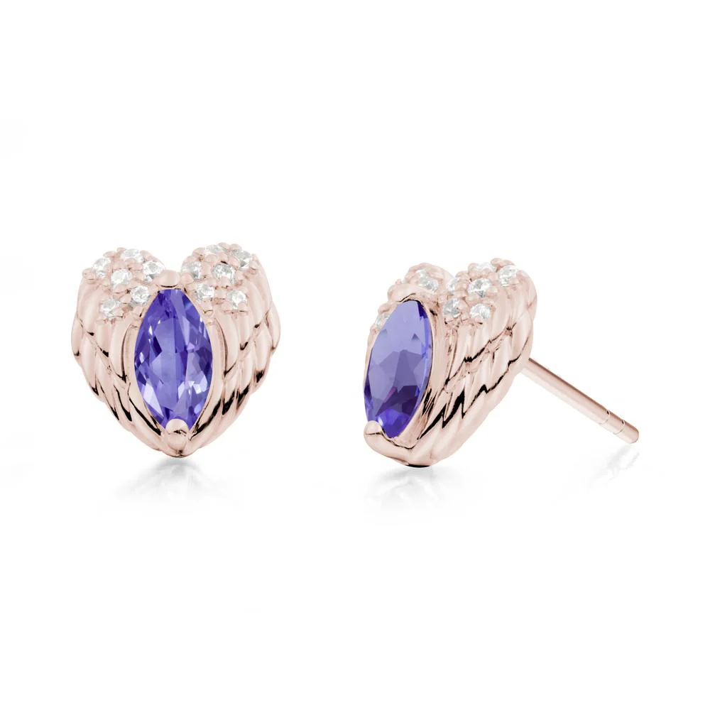 Marquise Tanzanite Angel Wings Heart Stud Earrings - Image 6